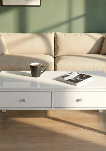 NORDIC LIVING COLLECTION Soffbord i massiv furu med 2 l�dor, vitlackerat. Totalm�tt: 110 x 70 x 57 cm.
