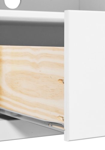 NORDIC LIVING COLLECTION  TV-sk�p i massiv furu med 3 l�dor och 3 hyllplan, vitlackerad. Totalm�tt: 160 x 45 x 57 cm.
