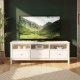 NORDIC LIVING COLLECTION  TV-sk�p i massiv furu med 3 l�dor och 3 hyllplan, vitlackerad. Totalm�tt: 160 x 45 x 57 cm.
