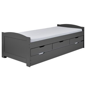 NORDIC LIVING COLLECTION Lena funksjonsseng 90x200 i heltre i gr� lakk med 3 skuffer og ekstra soveplass inkludert lamellbunn