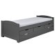 NORDIC LIVING COLLECTION Lena funksjonsseng 90x200 i heltre i gr� lakk med 3 skuffer og ekstra soveplass inkludert lamellbunn