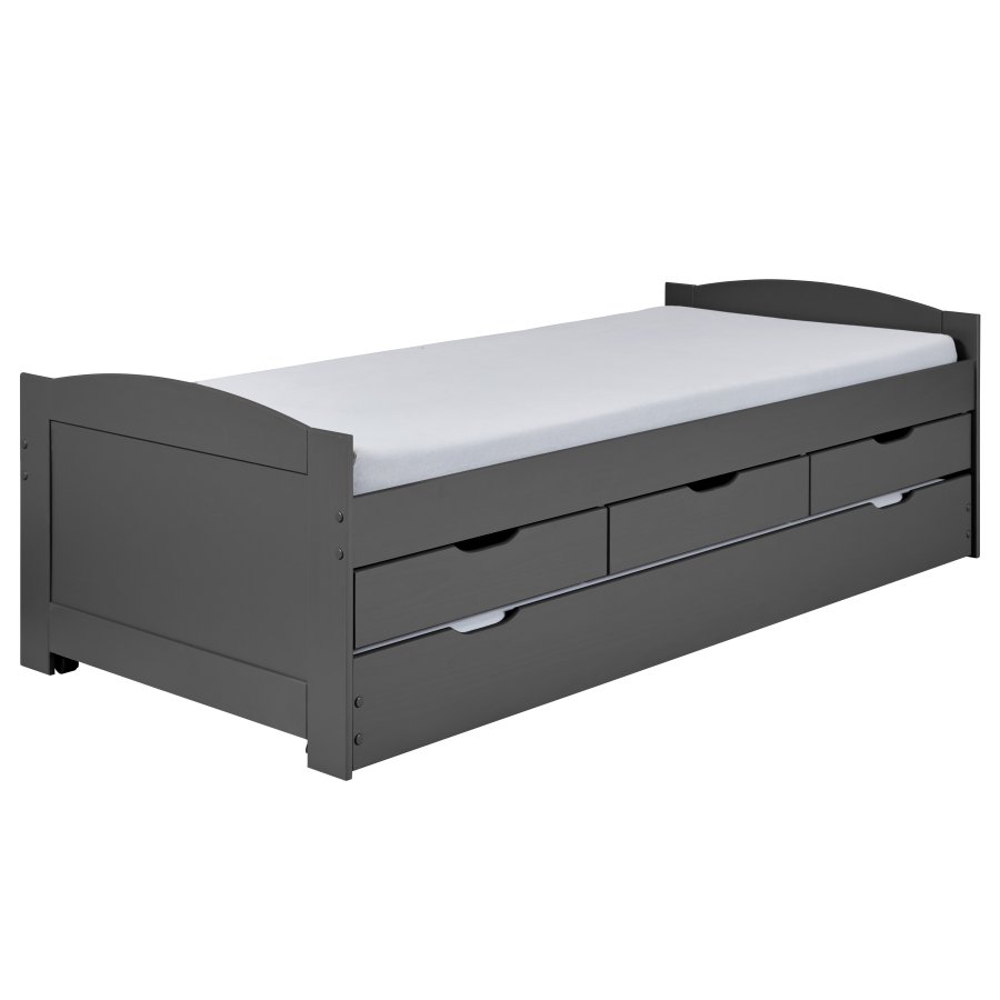 NORDIC LIVING COLLECTION Lena funksjonsseng 90x200 i heltre i gr� lakk med 3 skuffer og ekstra soveplass inkludert lamellbunn