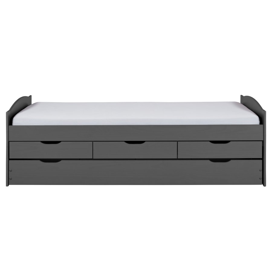 NORDIC LIVING COLLECTION Lena funksjonsseng 90x200 i heltre i gr� lakk med 3 skuffer og ekstra soveplass inkludert lamellbunn
