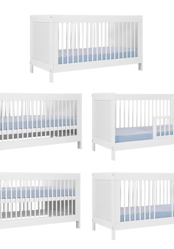 NORDIC LIVING COLLECTION Baila vit barns�ng med h�jdjusterbar ribbotten (3 niv�er), fallskydd och 3 avtagbara f�rl�ngningsst�nger