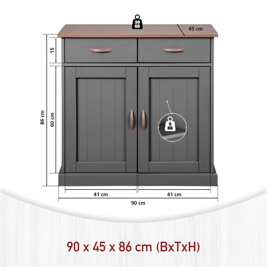NORDIC LIVING COLLECTION Luzerna 3.1 byr� i gr� sepia med 2 d�rrar och 2 l�dor