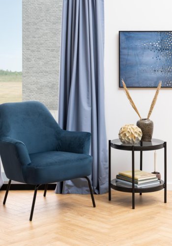 ACT NORDIC Melissa Loungesessel, mit Armlehnen – marineblaues Polyester und schwarzes Metall