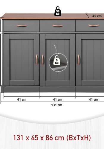 NORDIC LIVING COLLECTION Luzerna 4.1 byr� i gr� sepia med 3 d�rrar och 3 l�dor