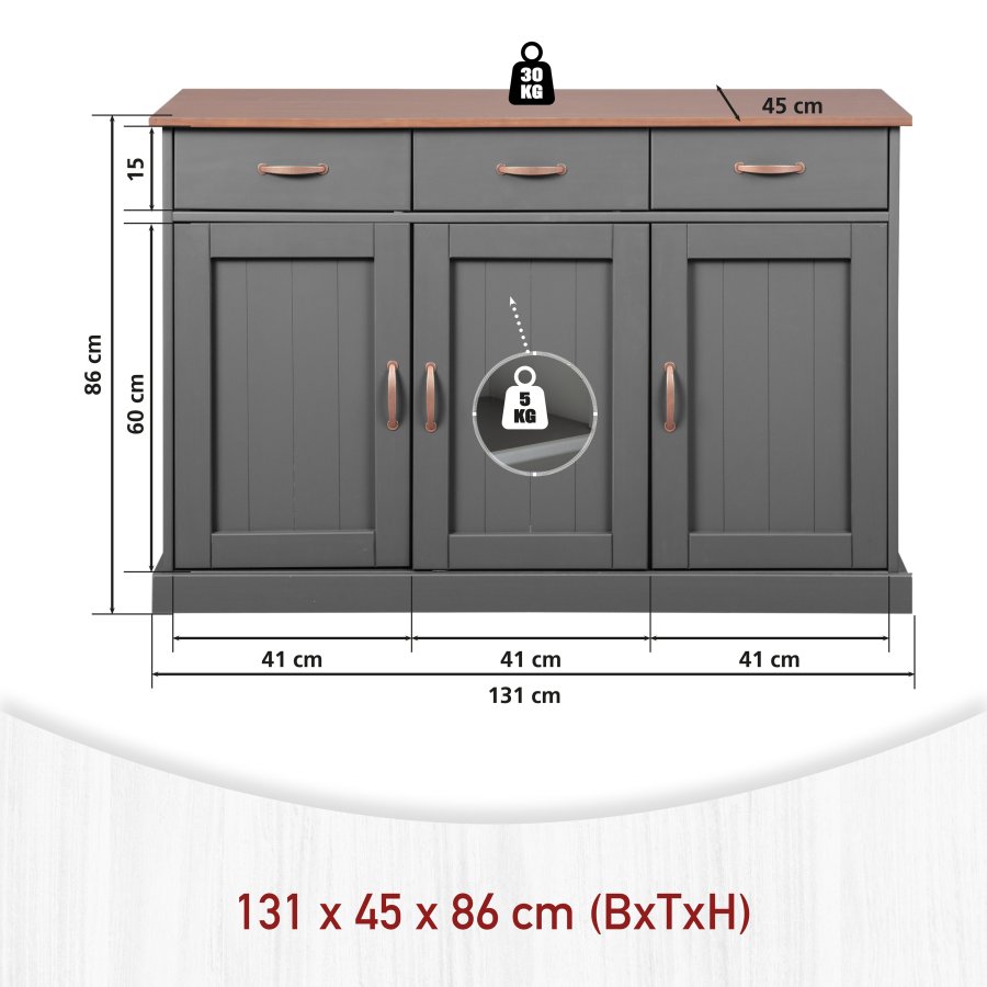 NORDIC LIVING COLLECTION Luzerna 4.1 byr� i gr� sepia med 3 d�rrar och 3 l�dor