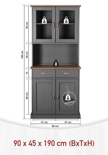 NORDIC LIVING COLLECTION Buffet Luzerna-5.1. gr�-sepia med 4 d�rer og 2 skuffer