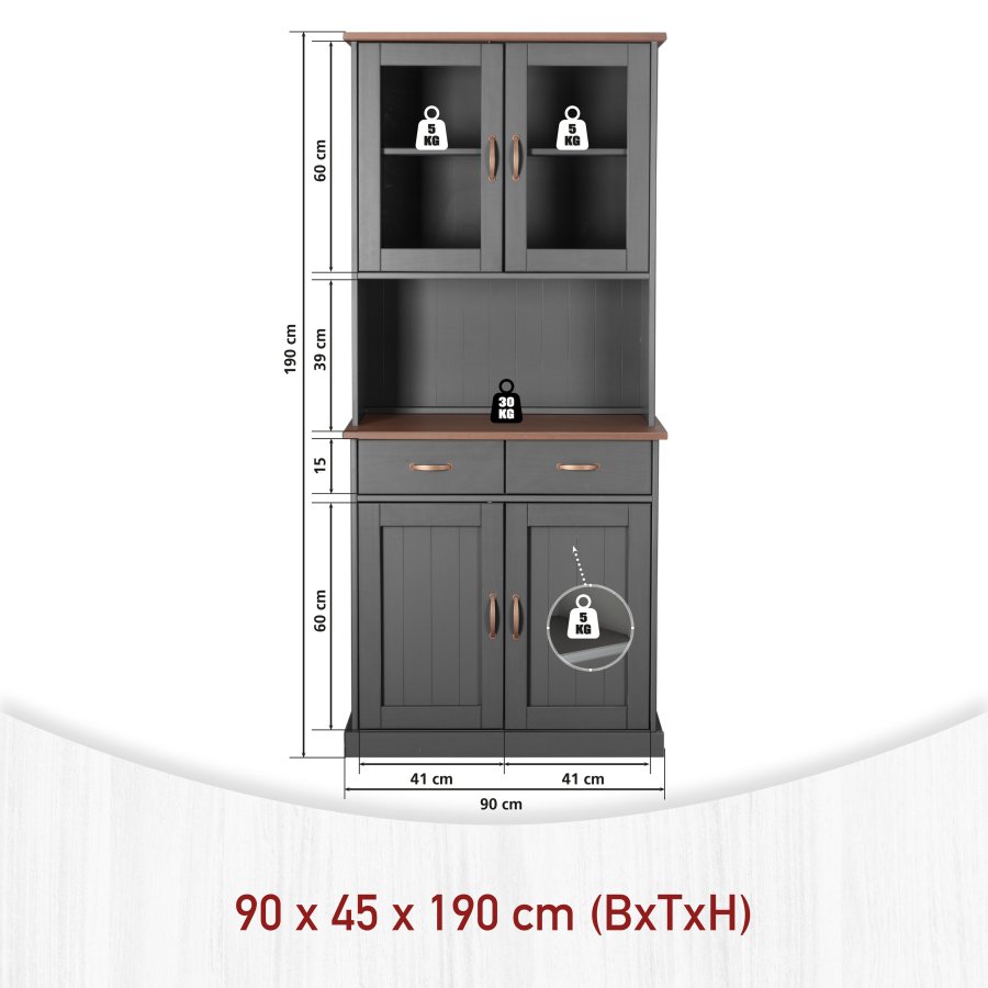 NORDIC LIVING COLLECTION Buffet Luzerna-5.1. gr�-sepia med 4 d�rer og 2 skuffer