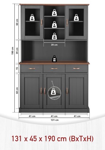 NORDIC LIVING COLLECTION Buffet Luzerna-6.1. gr�-sepia med 5 d�rer og 3 skuffer