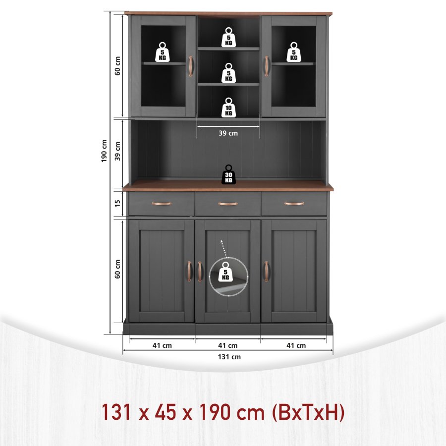 NORDIC LIVING COLLECTION Buffet Luzerna-6.1. gr�-sepia med 5 d�rer og 3 skuffer