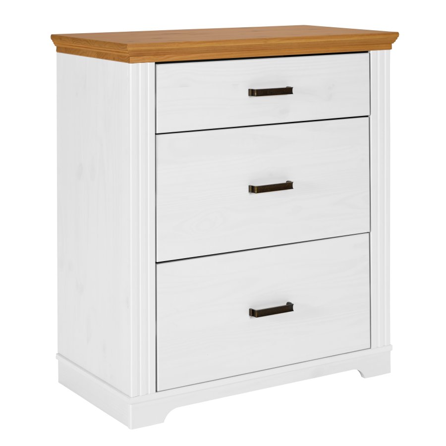 NORDIC LIVING COLLECTION Maluno kommode med 3 skuffer laget av heltre og malt hvit