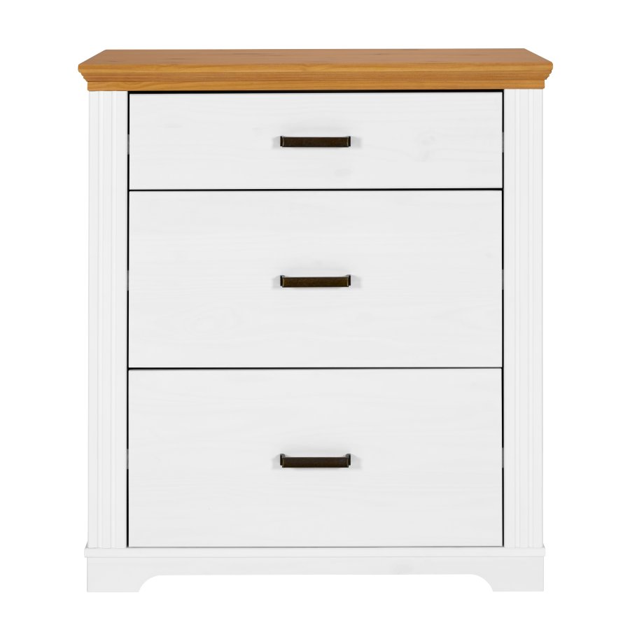 NORDIC LIVING COLLECTION Maluno kommode med 3 skuffer laget av heltre og malt hvit