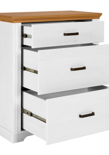 NORDIC LIVING COLLECTION Maluno kommode med 3 skuffer laget av heltre og malt hvit