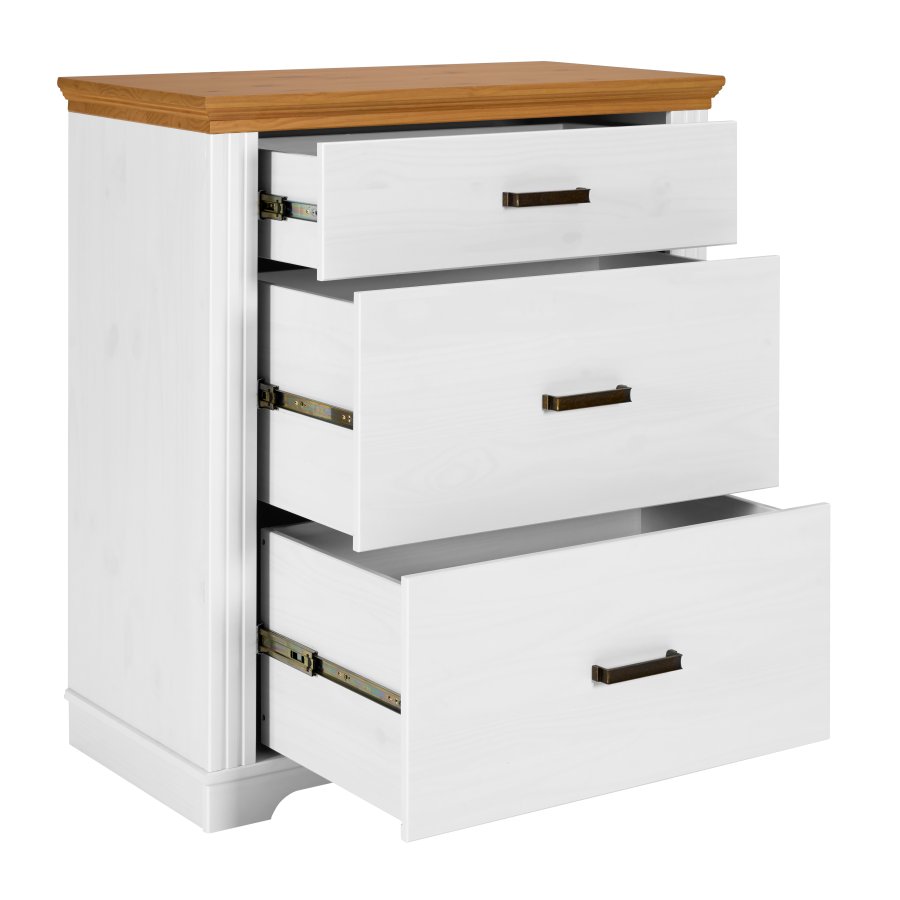 NORDIC LIVING COLLECTION Maluno kommode med 3 skuffer laget av heltre og malt hvit