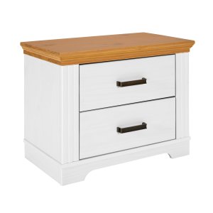 NORDIC LIVING COLLECTION  Maluno nattduksbord i massivt tr&auml; med 2 l�dor, vitlackerat