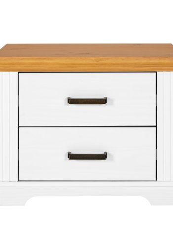 NORDIC LIVING COLLECTION  Maluno nattduksbord i massivt tr&auml; med 2 l�dor, vitlackerat