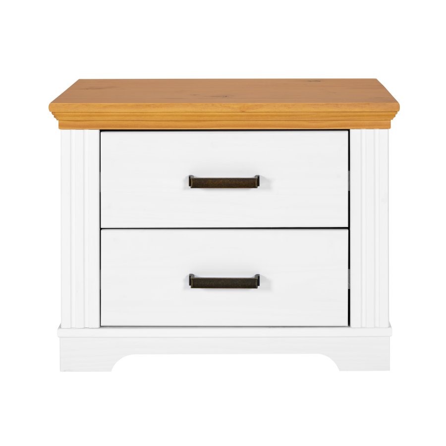 NORDIC LIVING COLLECTION  Maluno nattduksbord i massivt tr&auml; med 2 l�dor, vitlackerat
