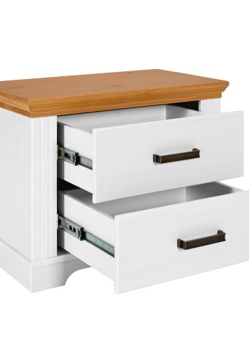 NORDIC LIVING COLLECTION  Maluno nattduksbord i massivt tr&auml; med 2 l�dor, vitlackerat