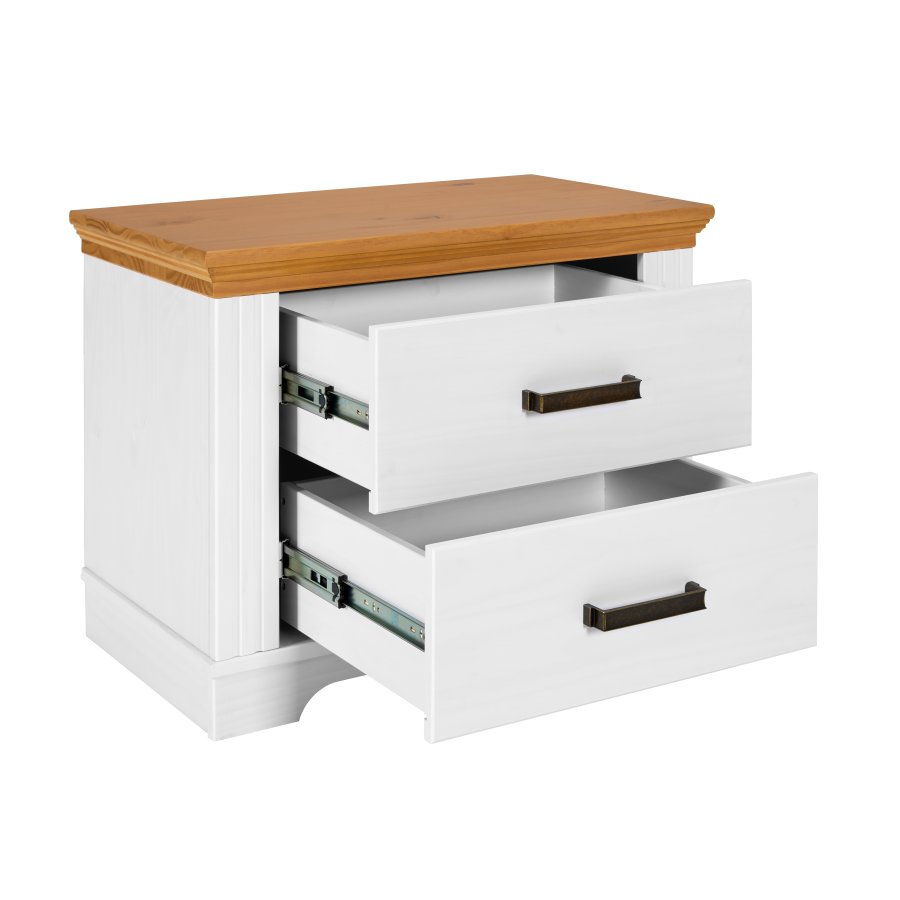 NORDIC LIVING COLLECTION  Maluno nattduksbord i massivt tr&auml; med 2 l�dor, vitlackerat