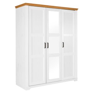 NORDIC LIVING COLLECTION Maluno garderob med 3 d�rrar och spegel, tillverkad av massivt tr�, vitm�lad