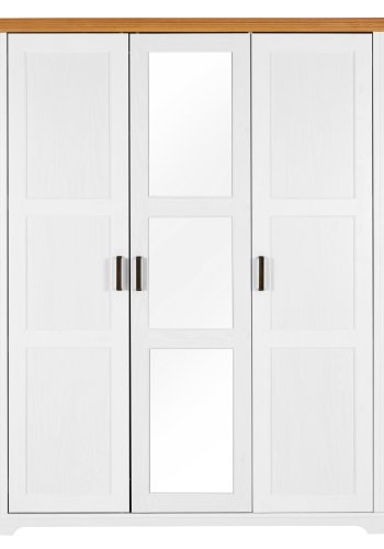 NORDIC LIVING COLLECTION Maluno garderob med 3 d�rrar och spegel, tillverkad av massivt tr�, vitm�lad