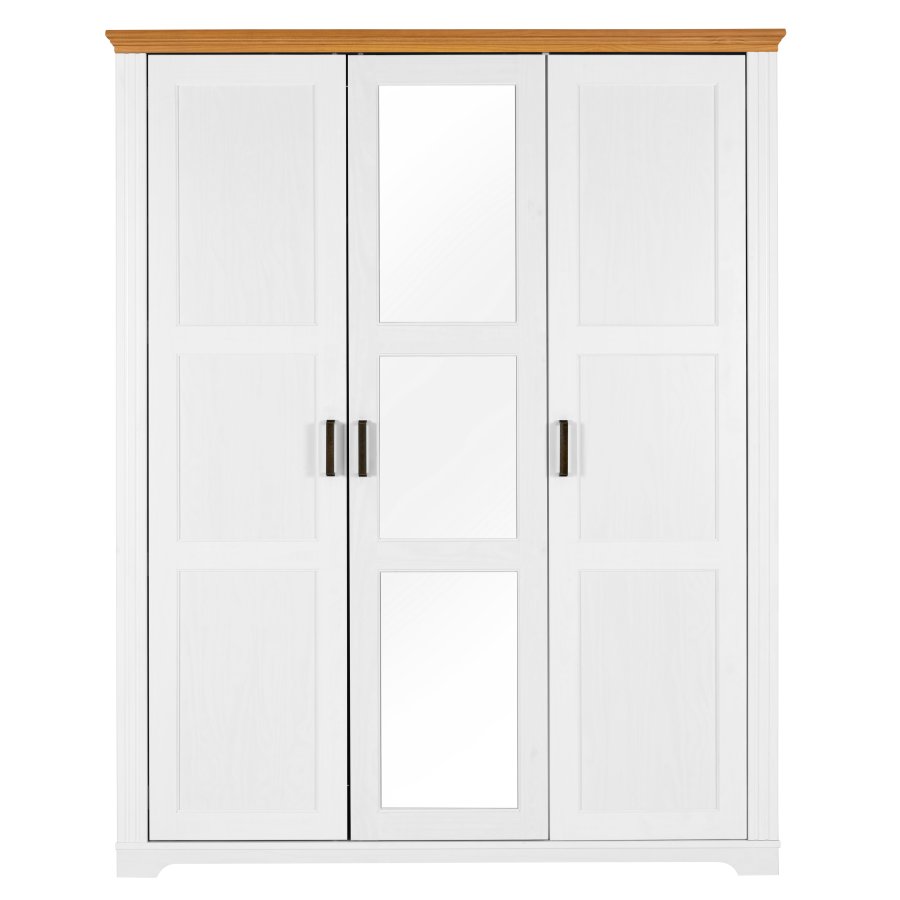 NORDIC LIVING COLLECTION Maluno garderob med 3 d�rrar och spegel, tillverkad av massivt tr�, vitm�lad