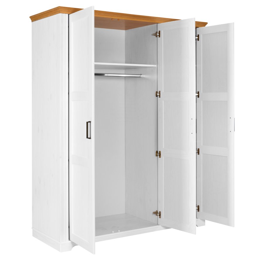 NORDIC LIVING COLLECTION Maluno garderob med 3 d�rrar och spegel, tillverkad av massivt tr�, vitm�lad