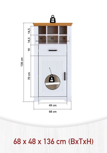 NORDIC LIVING COLLECTION Maluno kommode med 1 d�r og 1 skuff i heltre, hvitlakkert