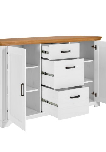 NORDIC LIVING COLLECTION Maluno byr� med 2 d�rrar och 3 l�dor i massivt tr�, vitlackerad