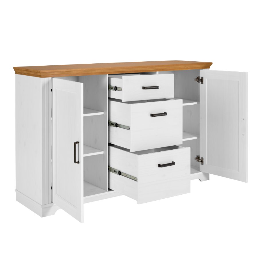 NORDIC LIVING COLLECTION Maluno kommode med 2 d�rer og 3 skuffer i heltre, hvitlakkert