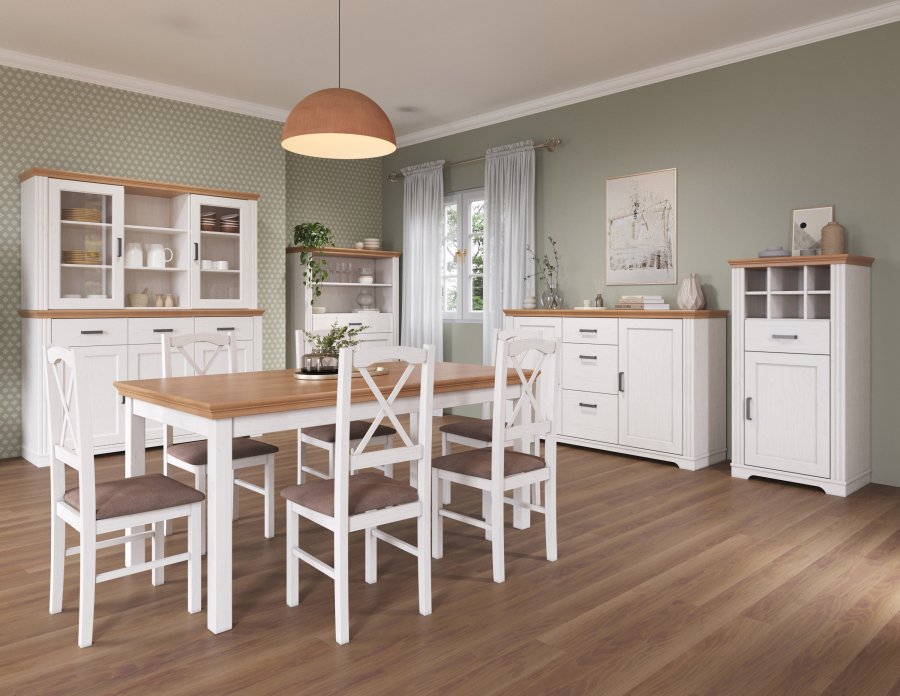 NORDIC LIVING COLLECTION Maluno kommode med 2 d�rer og 3 skuffer i heltre, hvitlakkert