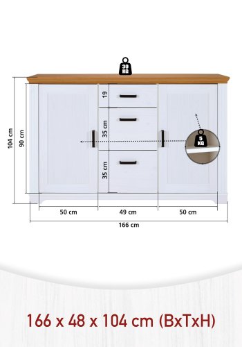 NORDIC LIVING COLLECTION Maluno kommode med 2 d�rer og 3 skuffer i heltre, hvitlakkert