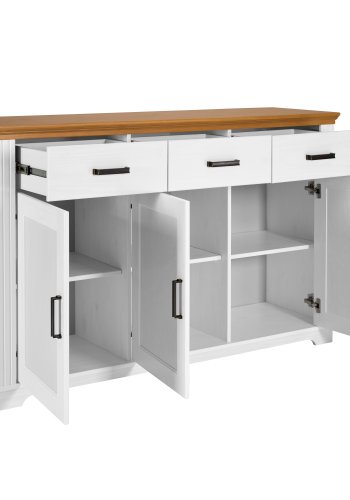 NORDIC LIVING COLLECTION Maluno byr� med 3 d�rrar och 3 l�dor i massivt tr�, vitlackerad