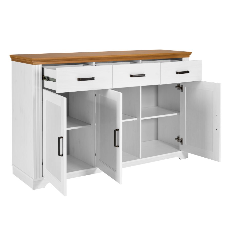 NORDIC LIVING COLLECTION Maluno kommode med 3 d�rer og 3 skuffer i heltre, hvitlakkert