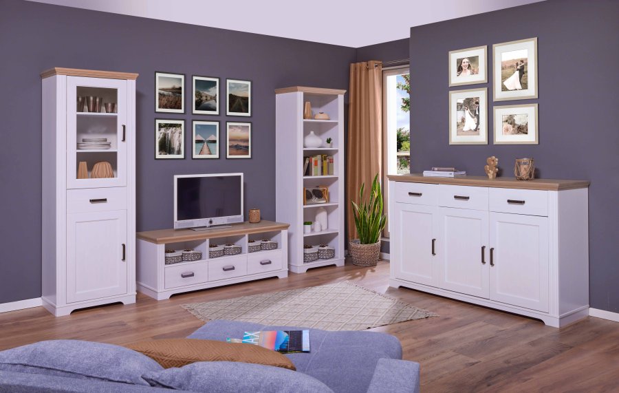 NORDIC LIVING COLLECTION Maluno kommode med 3 d�rer og 3 skuffer i heltre, hvitlakkert