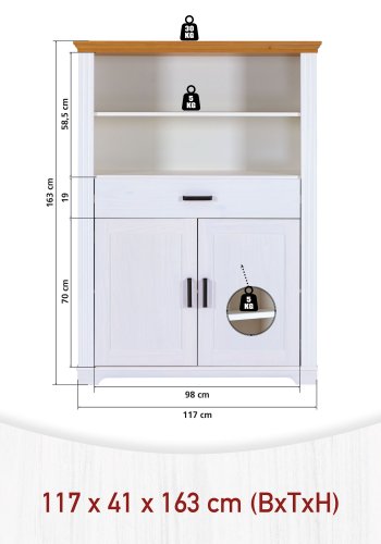 NORDIC LIVING COLLECTION Maluno vitrineskap med 2 d�rer og 1 skuff laget av heltre, hvitlakkert