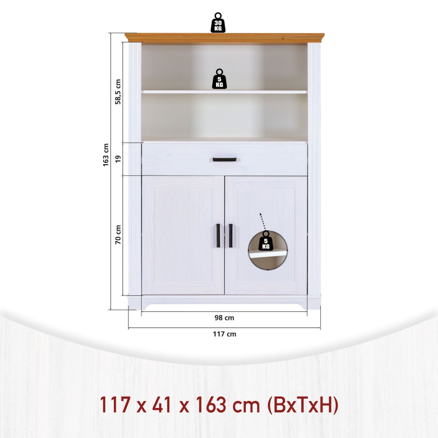 NORDIC LIVING COLLECTION Maluno vitrineskap med 2 d�rer og 1 skuff laget av heltre, hvitlakkert
