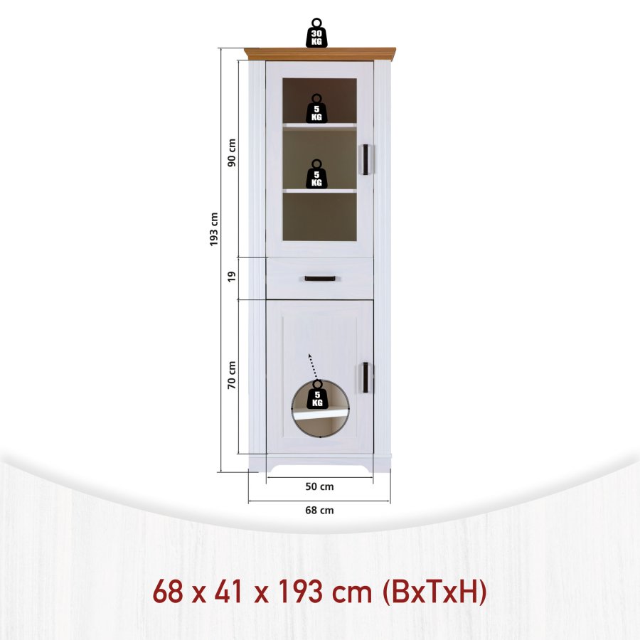 NORDIC LIVING COLLECTION Maluno s�ylevitrineskap med 2 d�rer og 1 skuff laget av heltre, hvitlakkert