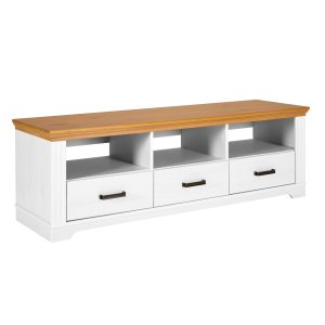 NORDIC LIVING COLLECTION  TV-sk�p Maluno vit med 3 l�dor i massivt tr&auml;, vitlackerad
