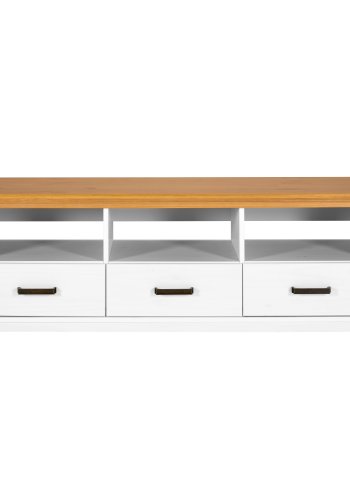 NORDIC LIVING COLLECTION  TV-sk�p Maluno vit med 3 l�dor i massivt tr&auml;, vitlackerad