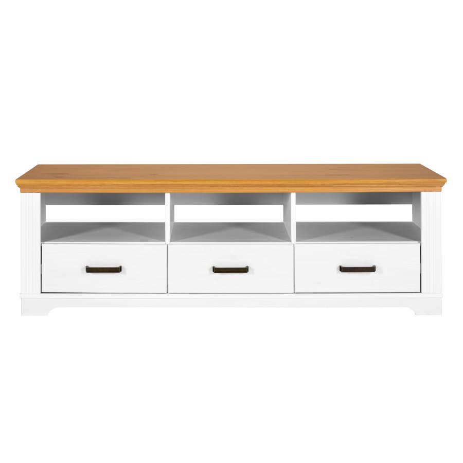 NORDIC LIVING COLLECTION  TV-sk�p Maluno vit med 3 l�dor i massivt tr&auml;, vitlackerad