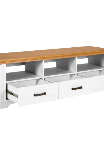 NORDIC LIVING COLLECTION  TV-sk�p Maluno vit med 3 l�dor i massivt tr&auml;, vitlackerad