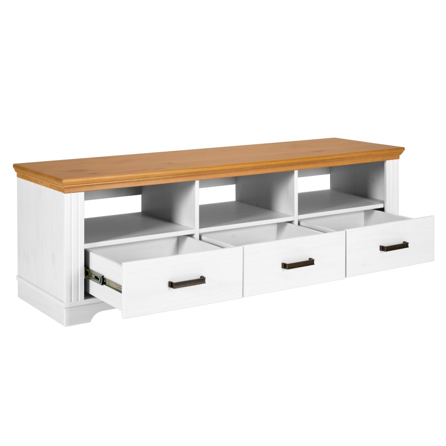 NORDIC LIVING COLLECTION  TV-sk�p Maluno vit med 3 l�dor i massivt tr&auml;, vitlackerad