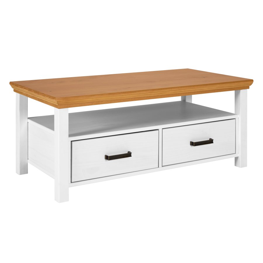 NORDIC LIVING COLLECTION Maluno soffbord, vitt, med 2 l�dor, tillverkat av massivt tr�, vitlackerat
