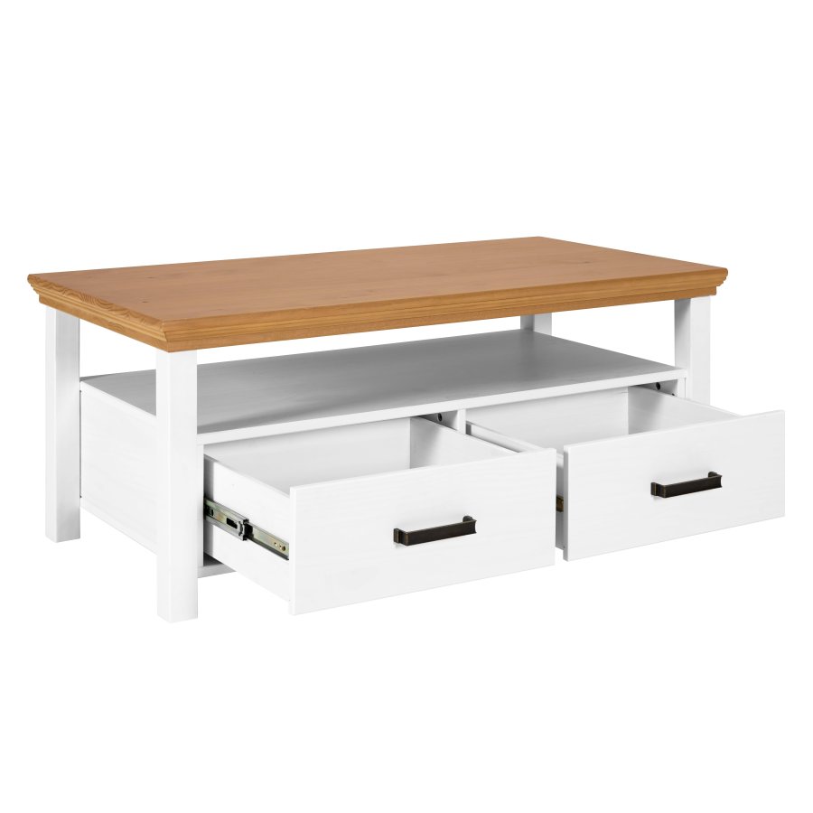 NORDIC LIVING COLLECTION Maluno soffbord, vitt, med 2 l�dor, tillverkat av massivt tr�, vitlackerat