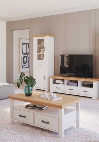 NORDIC LIVING COLLECTION Maluno soffbord, vitt, med 2 l�dor, tillverkat av massivt tr�, vitlackerat