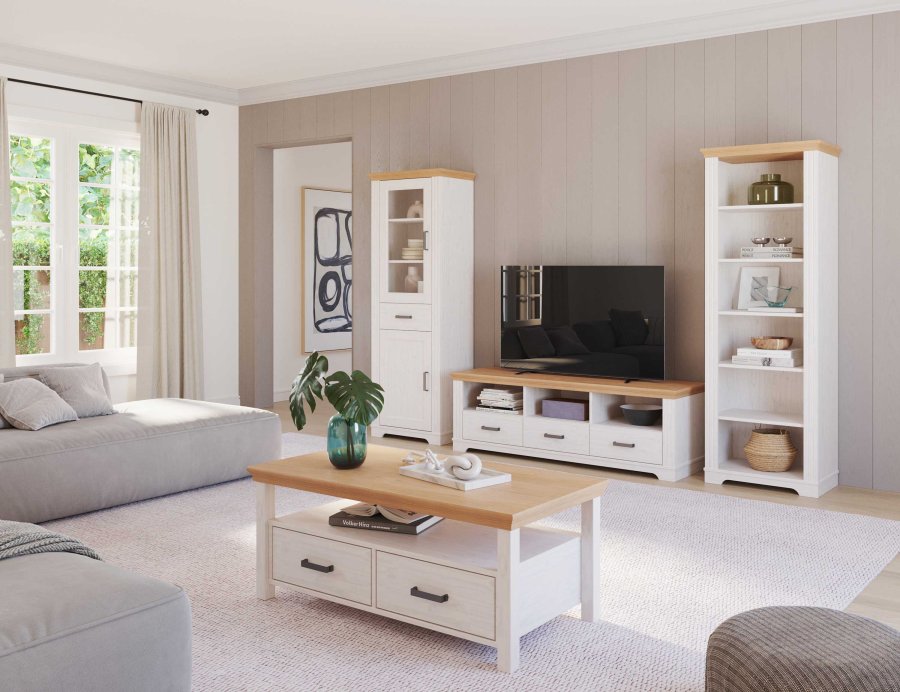 NORDIC LIVING COLLECTION Maluno soffbord, vitt, med 2 l�dor, tillverkat av massivt tr�, vitlackerat