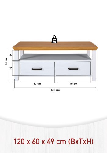 NORDIC LIVING COLLECTION Maluno soffbord, vitt, med 2 l�dor, tillverkat av massivt tr�, vitlackerat